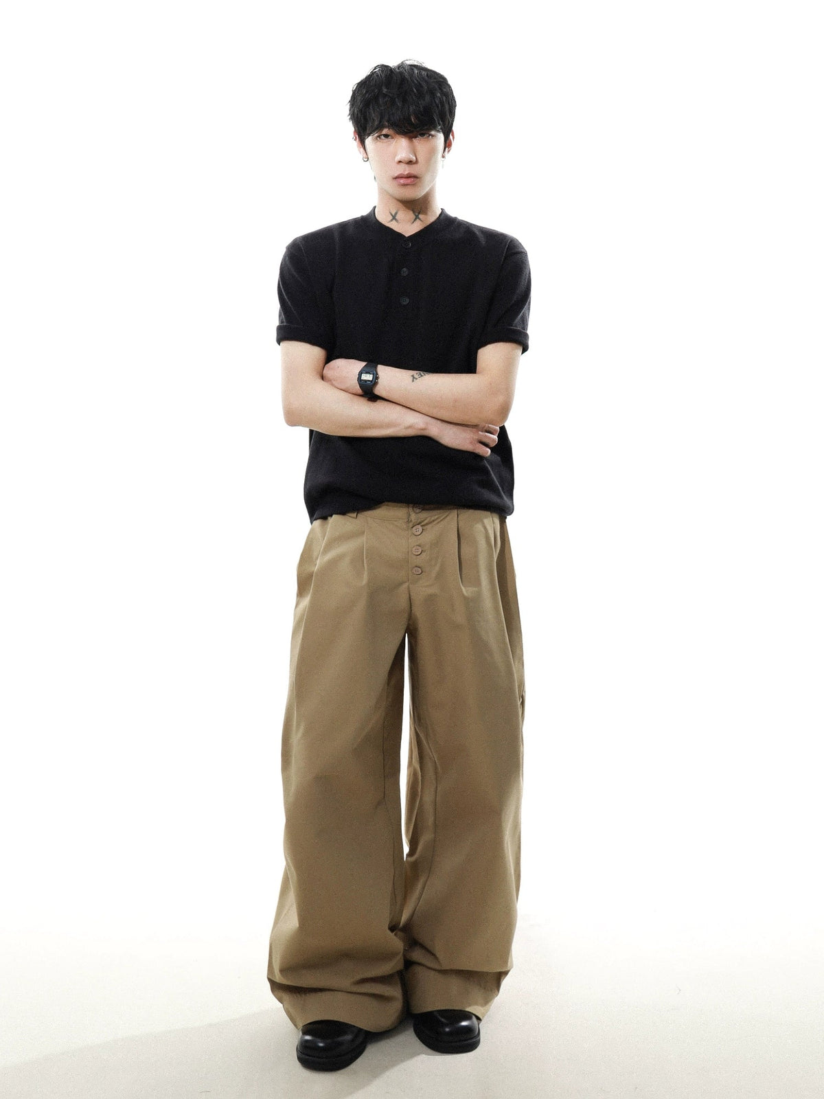 Heather Button Henley Knit Tee - Notkicks
