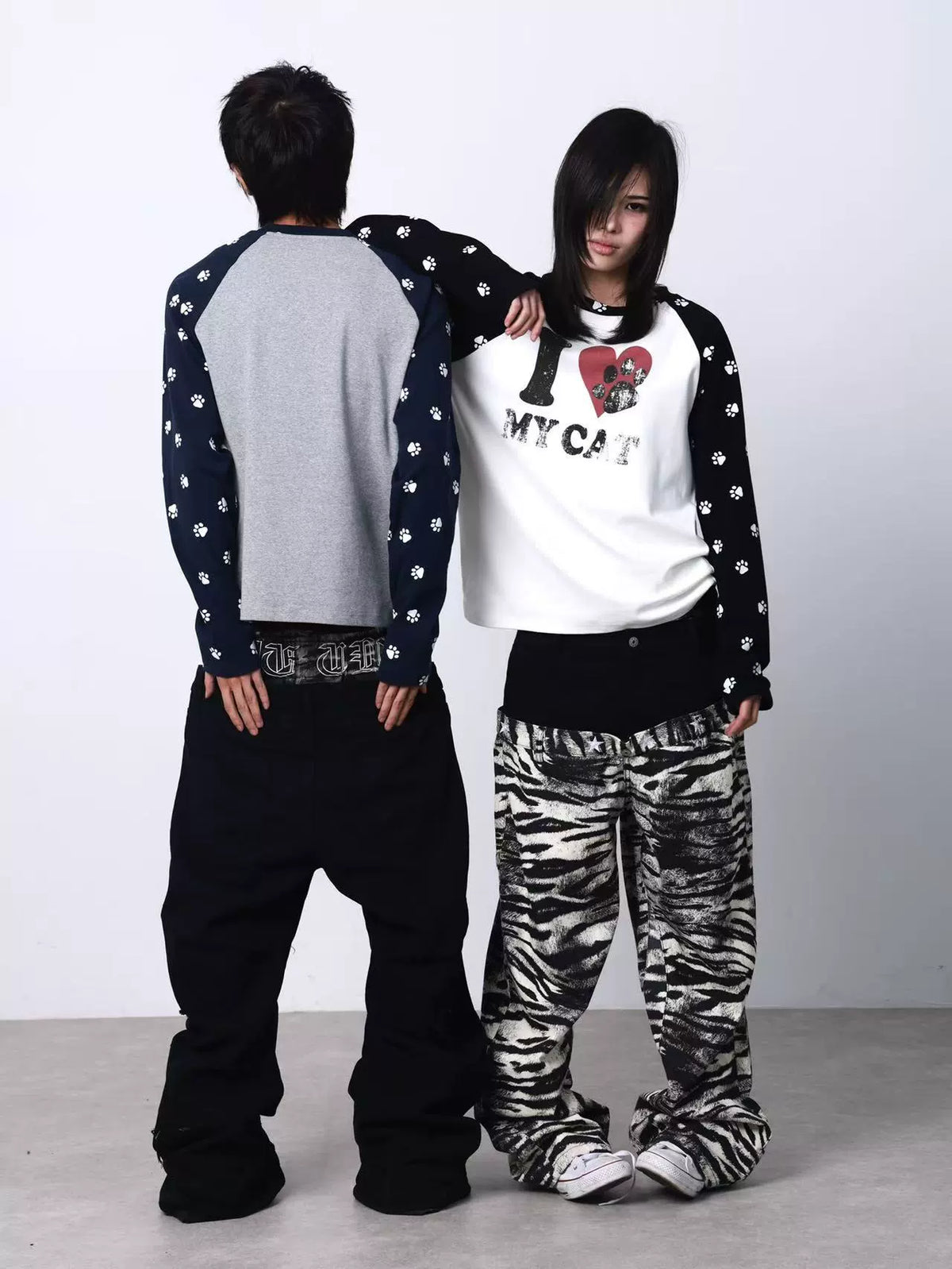 Pawprint Heart Cat Raglan Long-Sleeve Tee - Notkicks