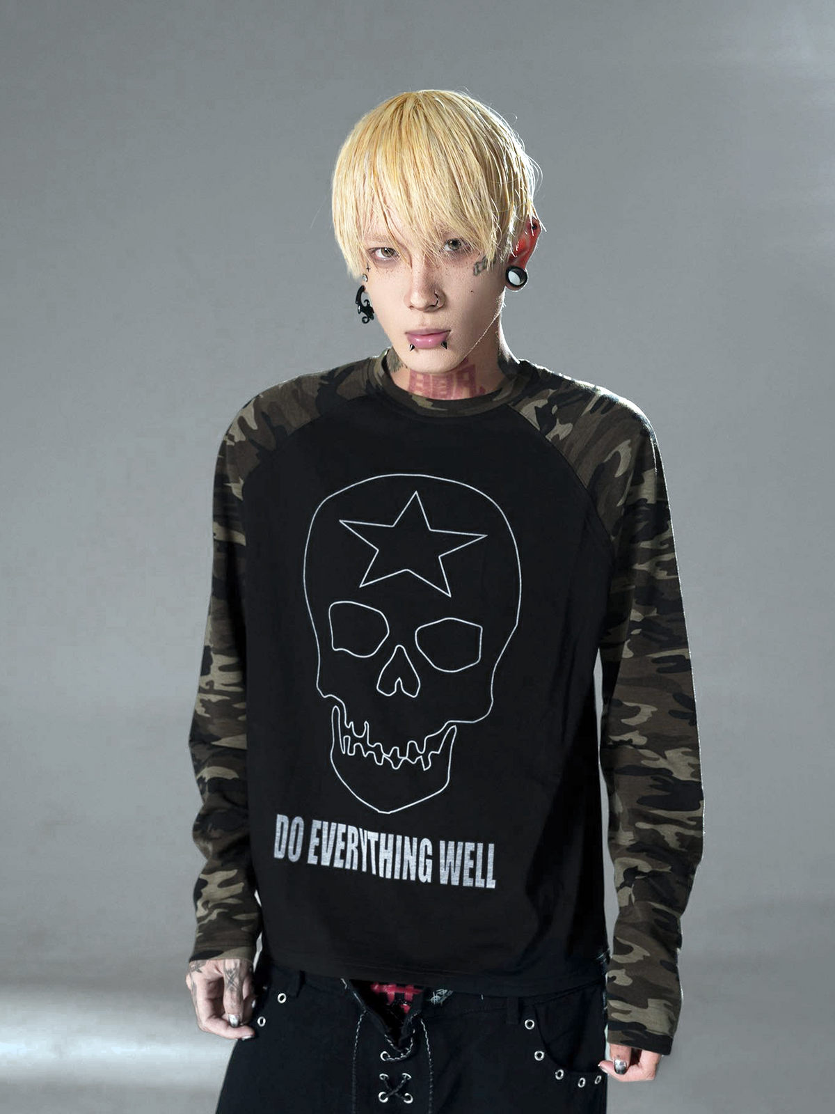 Camo Skull Star Raglan Long-Sleeve Tee - Notkicks