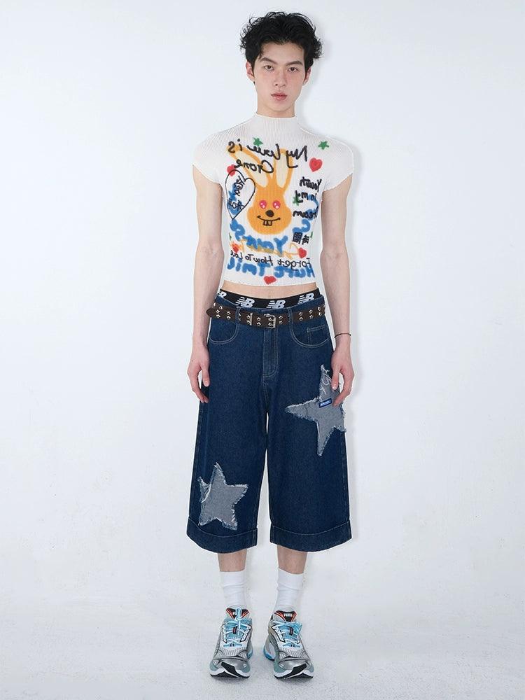 Graphic Print Cropped T-Shirt With Abstract Art Design - Notkicks