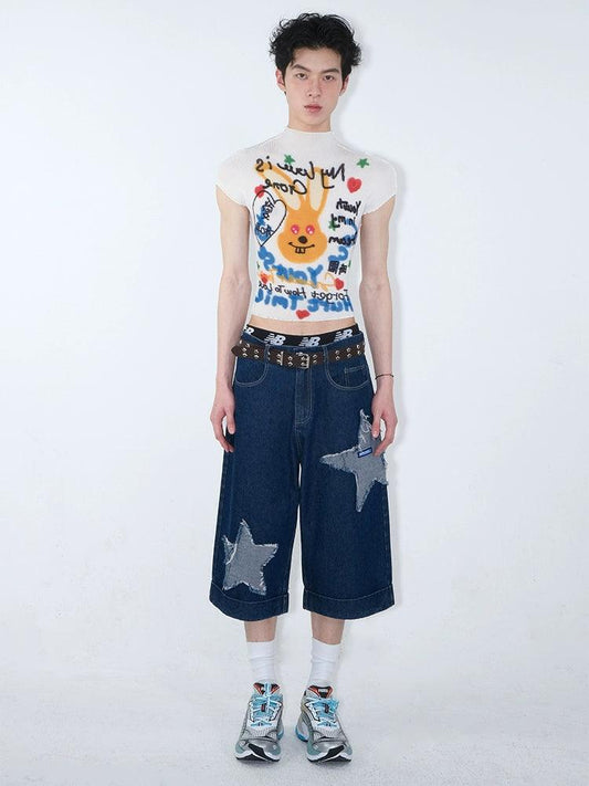 Graphic Print Cropped T-Shirt With Abstract Art Design - Notkicks