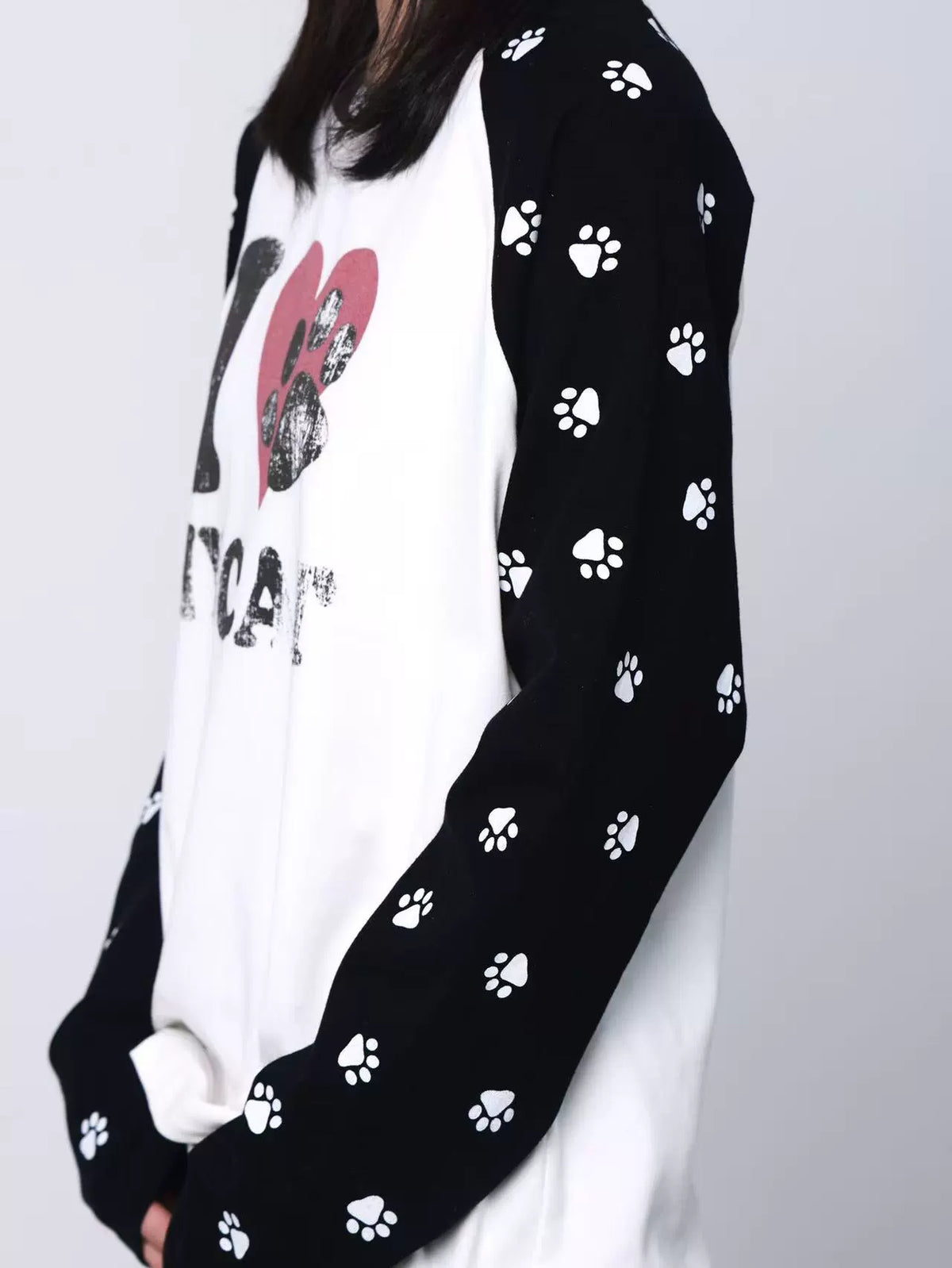 Pawprint Heart Cat Raglan Long-Sleeve Tee - Notkicks
