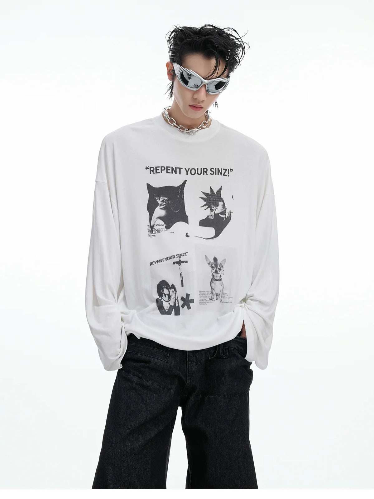 Oversized Graphic Print Long Sleeve Tee - Notkicks