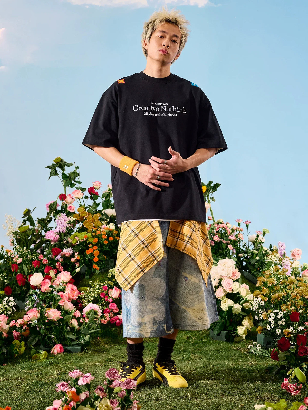 Oversized Floral Patch Graphic T-Shirt - Notkicks