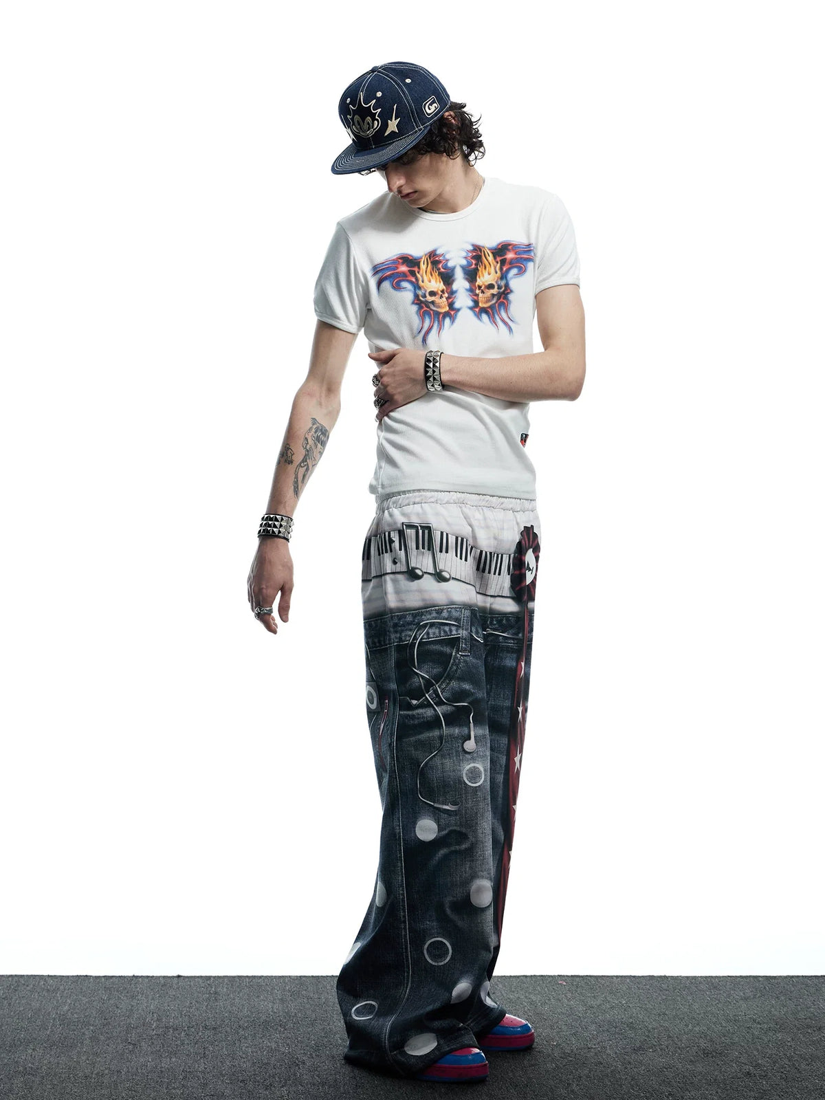 Flaming Skull Graphic Fitted Baby Tee - Notkicks