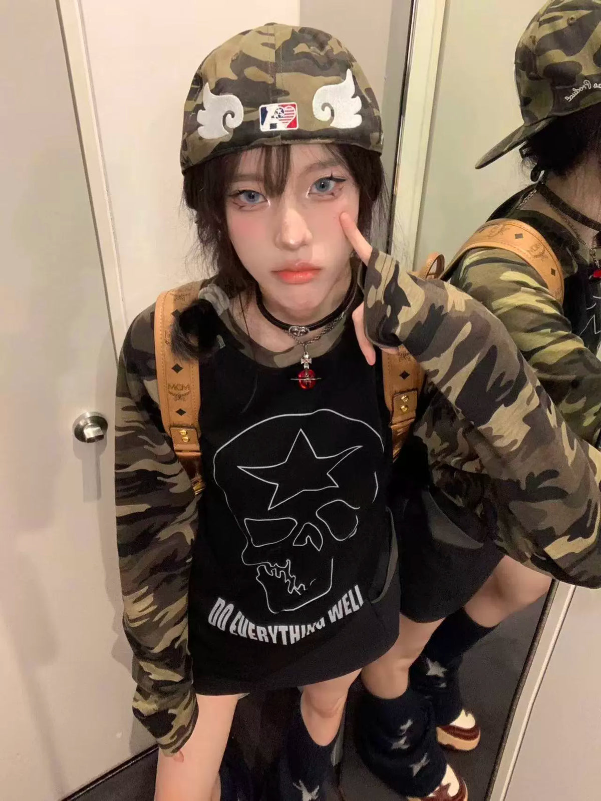 Camo Skull Star Raglan Long-Sleeve Tee - Notkicks