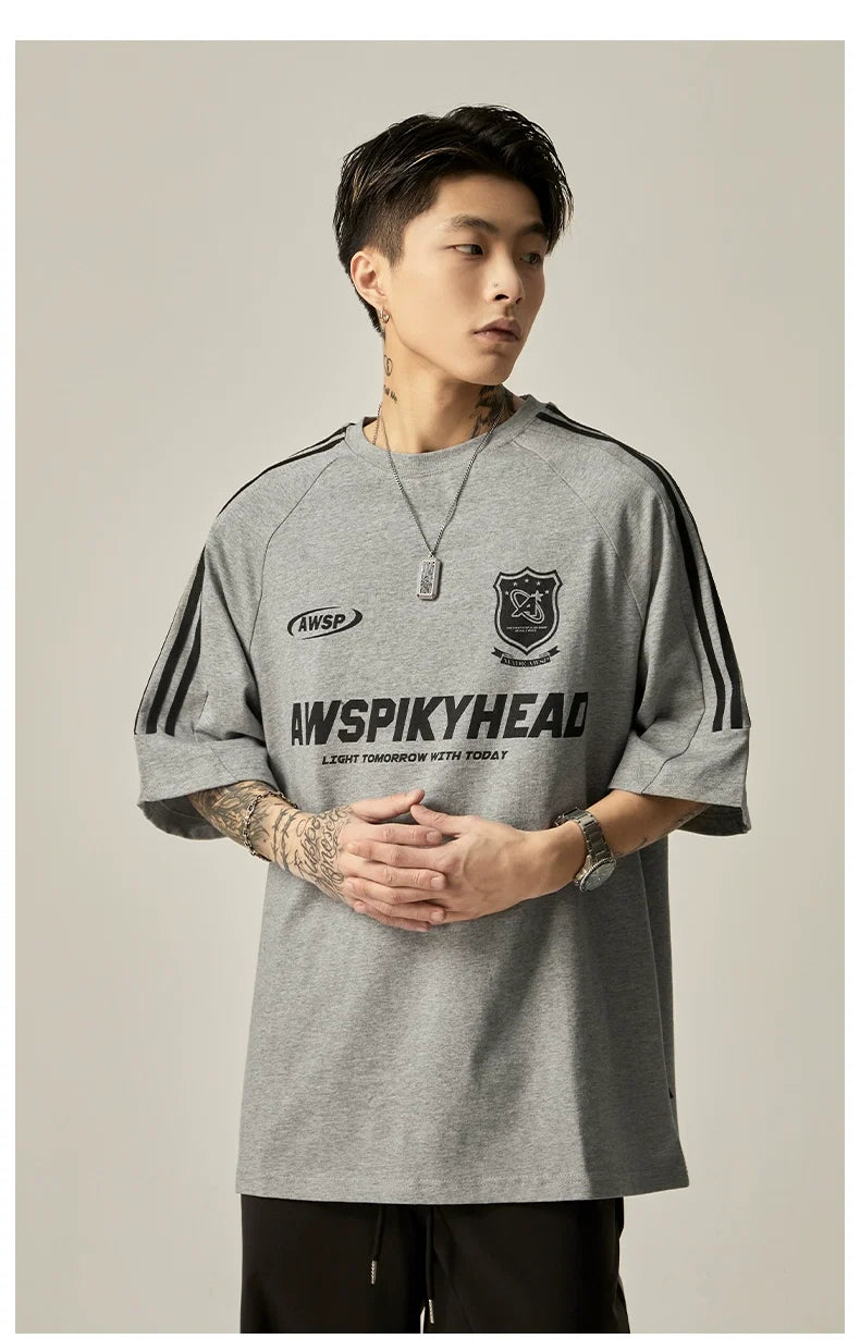 Oversized Grey Athletic Logo T-Shirt - Notkicks