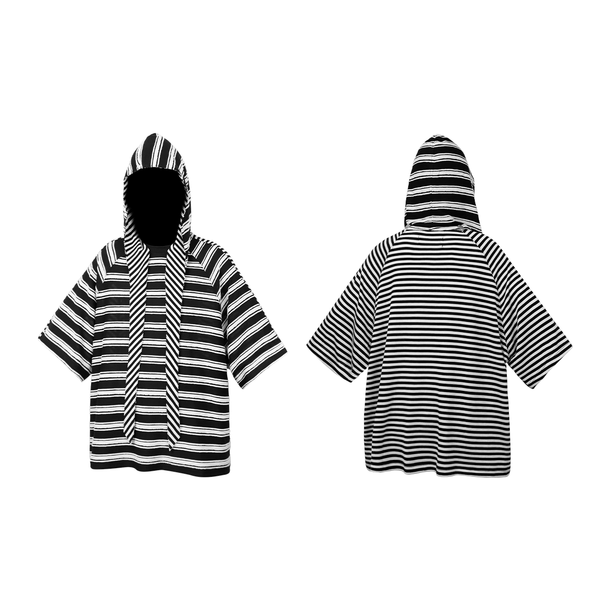Striped Hooded Scarf Oversized T-Shirt - Notkicks