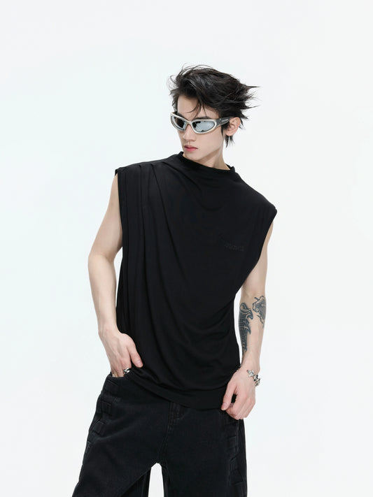 Sleeveless Mock Neck Draped T-Shirt - Notkicks