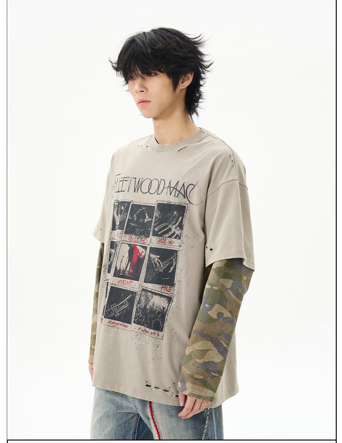 Vintage Layered Camo Sleeve T-Shirt - Notkicks