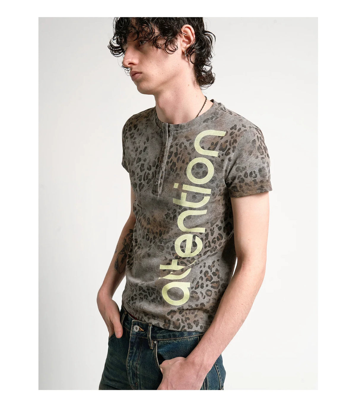 Attention Leopard Henley Tee - Notkicks