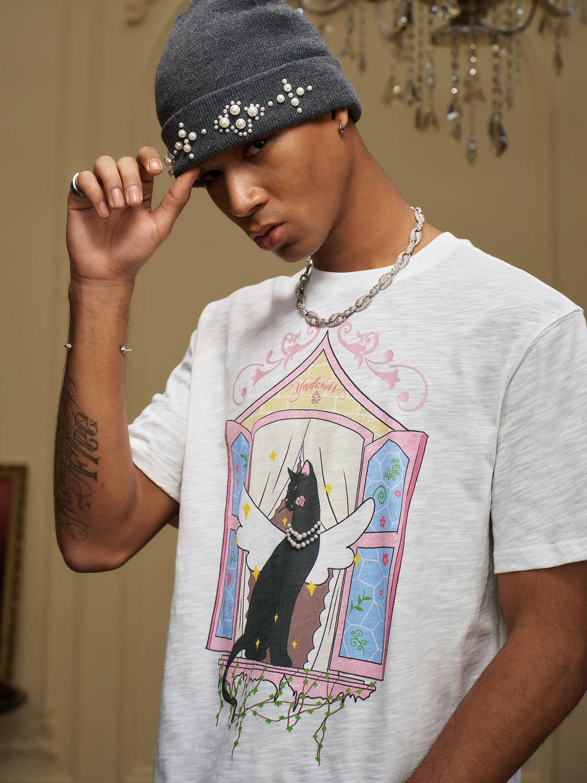 Winged Cat Window Graphic T Shirt - Notkicks