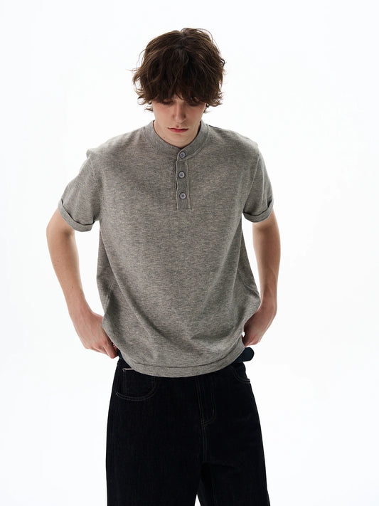 Short Sleeve Henley Shirt with Button Placket - Notkicks