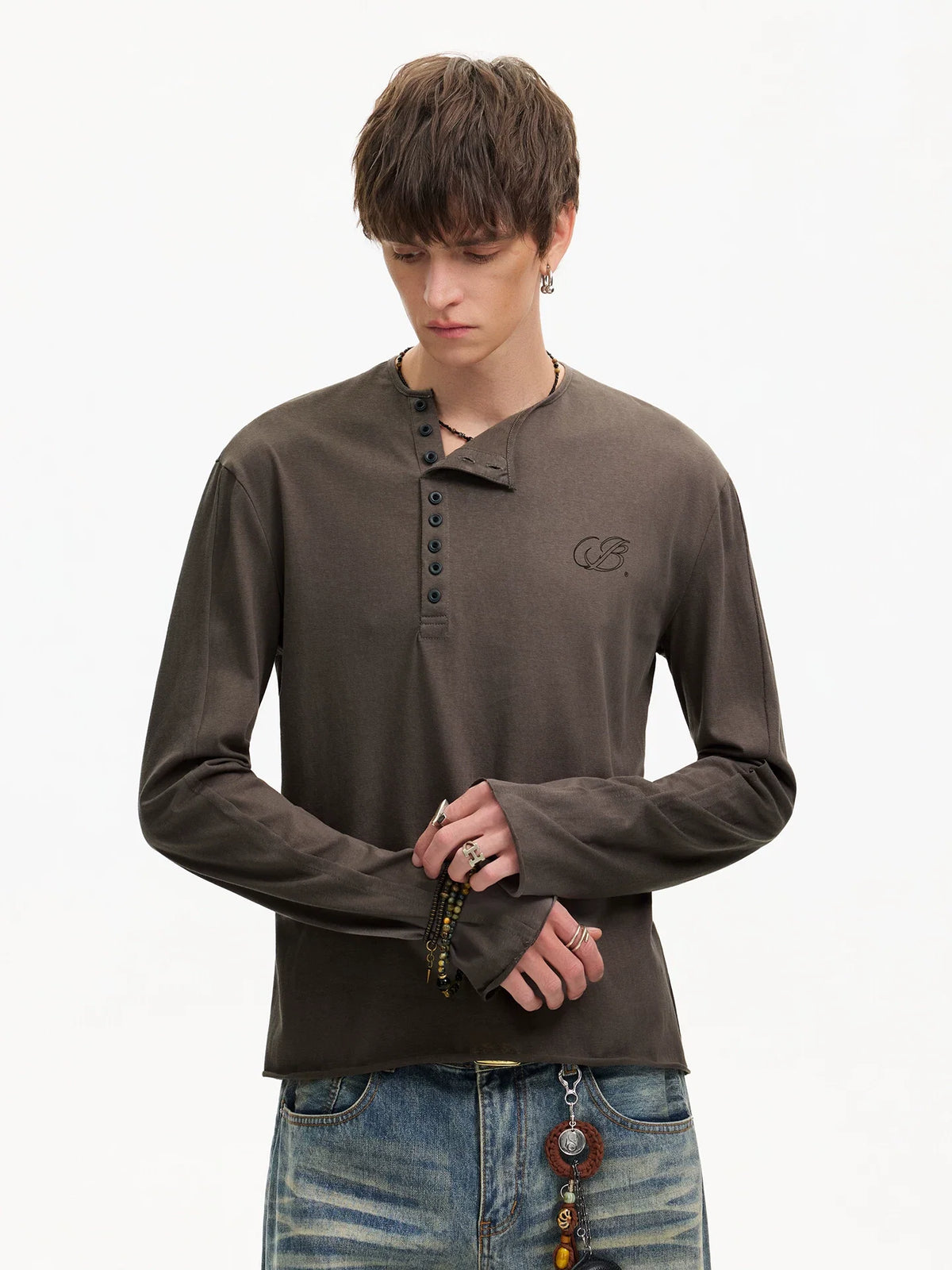 Espresso Relay Button Henley Tee - Notkicks