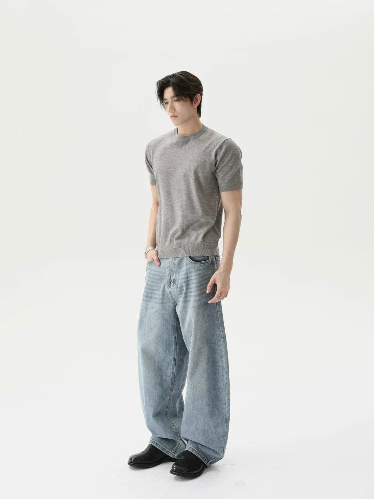 Retro Solid Knit Short-Sleeve T-Shirt - Notkicks
