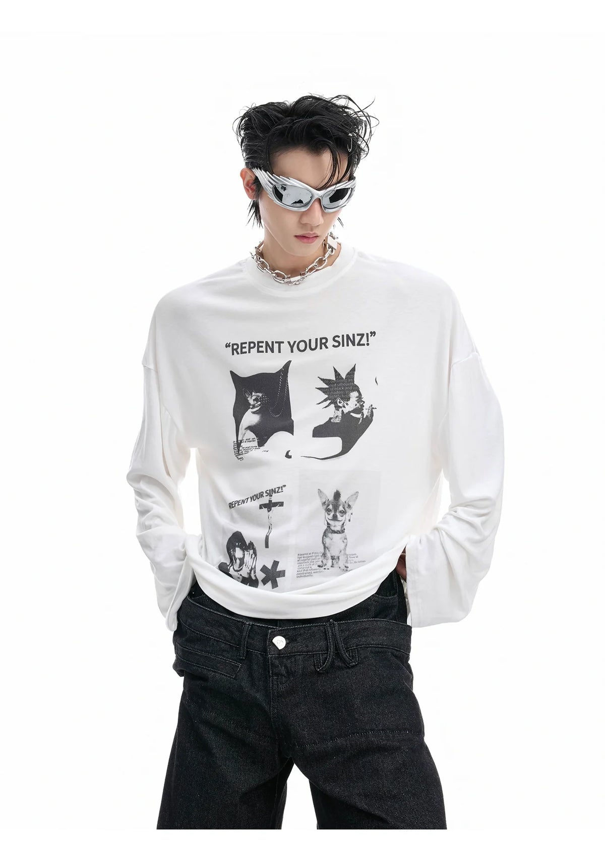 Oversized Graphic Print Long Sleeve Tee - Notkicks