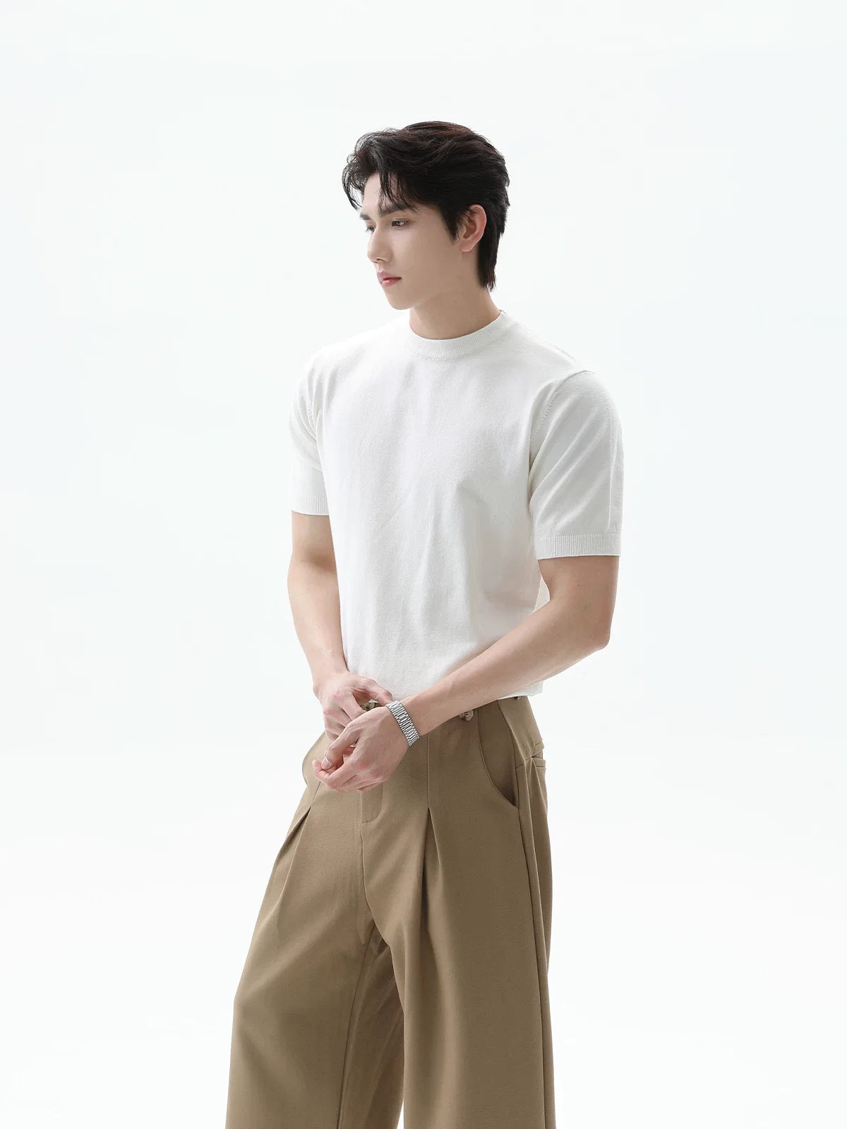 Retro Solid Knit Short-Sleeve T-Shirt - Notkicks