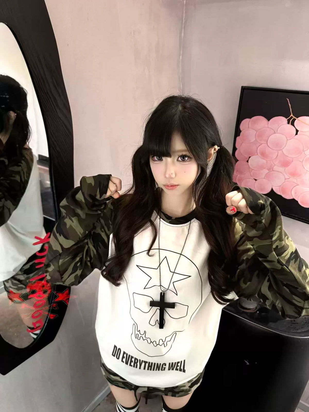 Camo Skull Star Raglan Long-Sleeve Tee - Notkicks