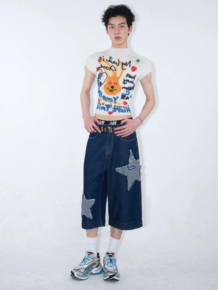 Graphic Print Cropped T-Shirt With Abstract Art Design - Notkicks