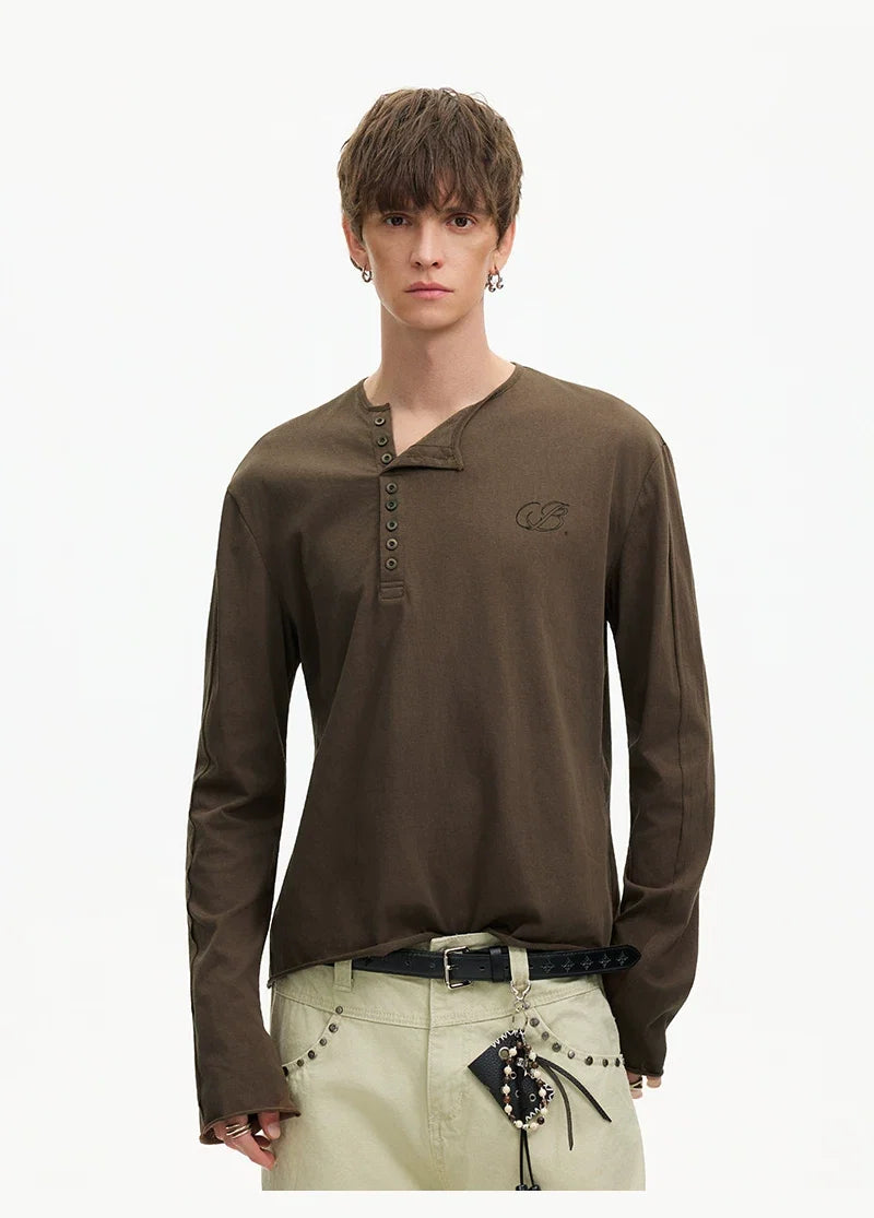 Espresso Relay Button Henley Tee - Notkicks