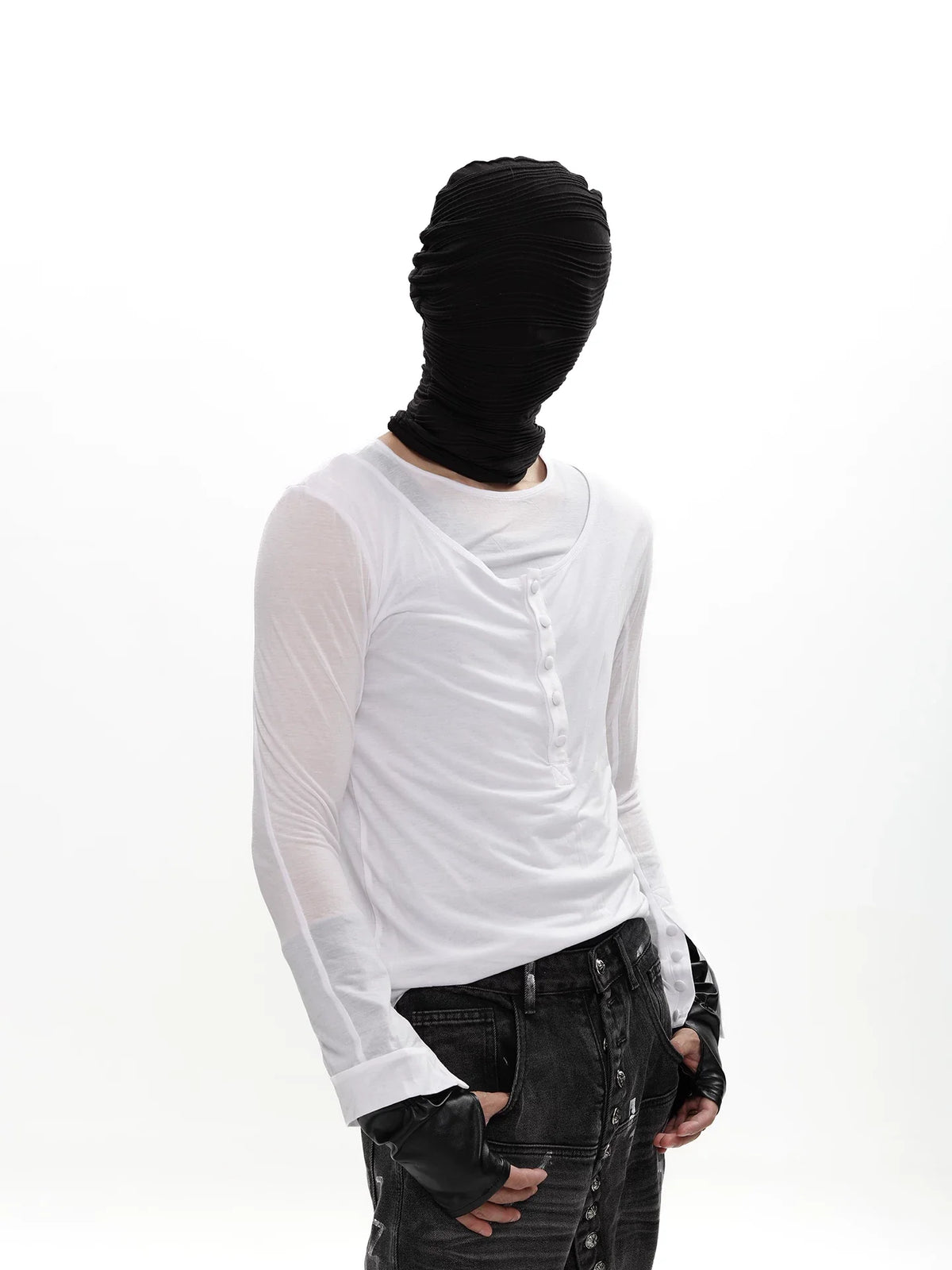 Shadow Veil Layered Ruched Henley Top - Notkicks