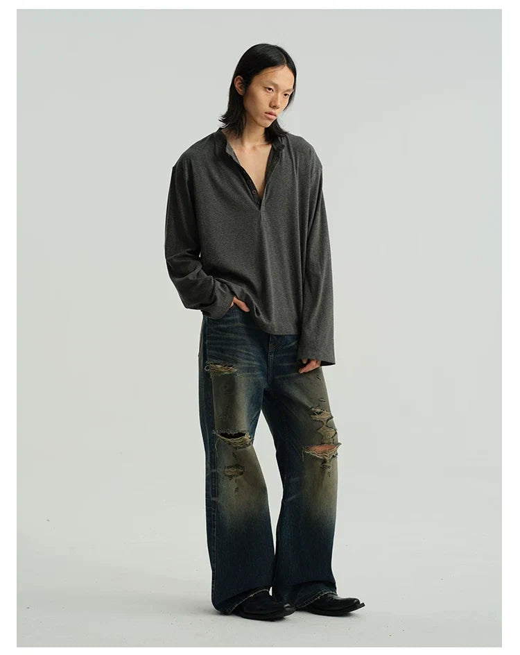 Classic Neutral Long-Sleeve Henley Tee - Notkicks