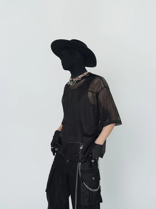 Noir Grid Signal Mesh Tee - Notkicks