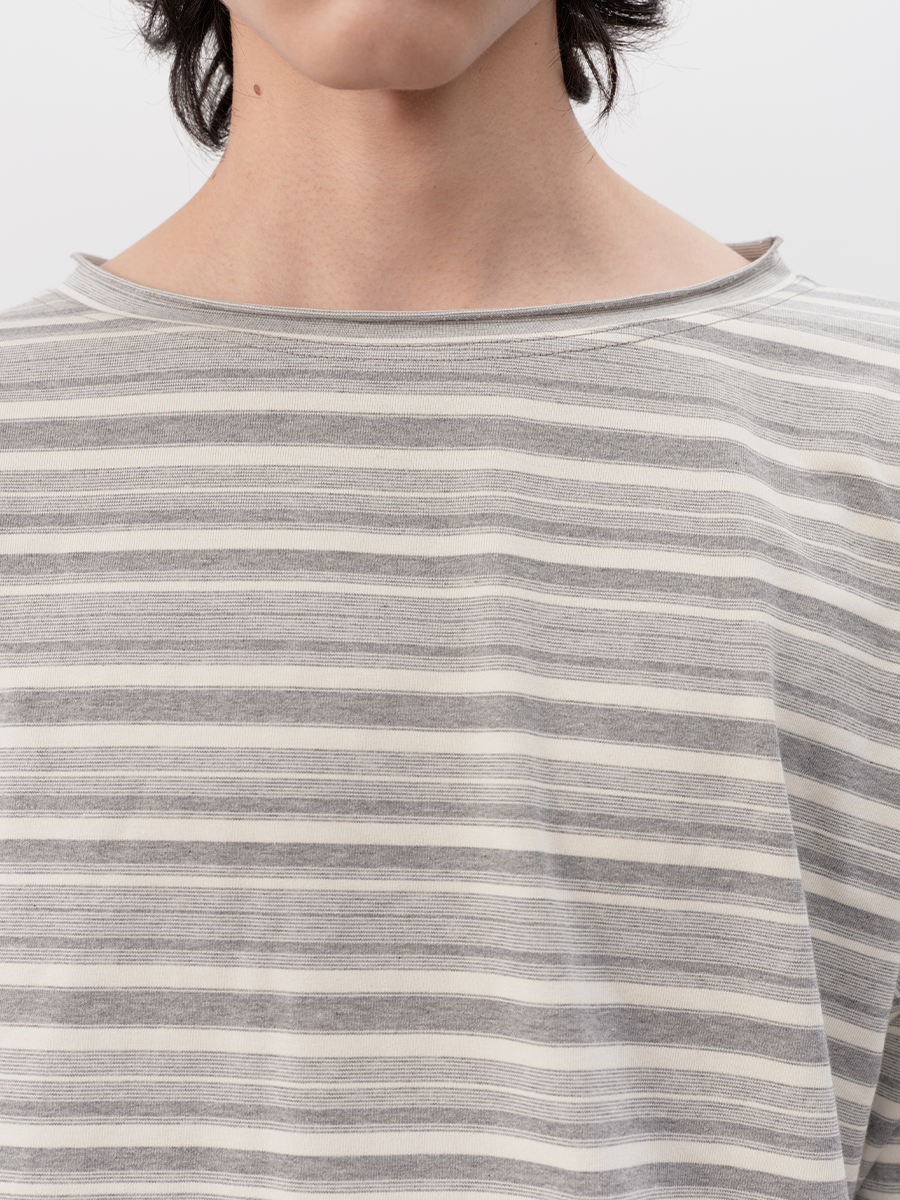 Soft Grey Horizontal-Stripe Relaxed Long-Sleeve Tee - Notkicks
