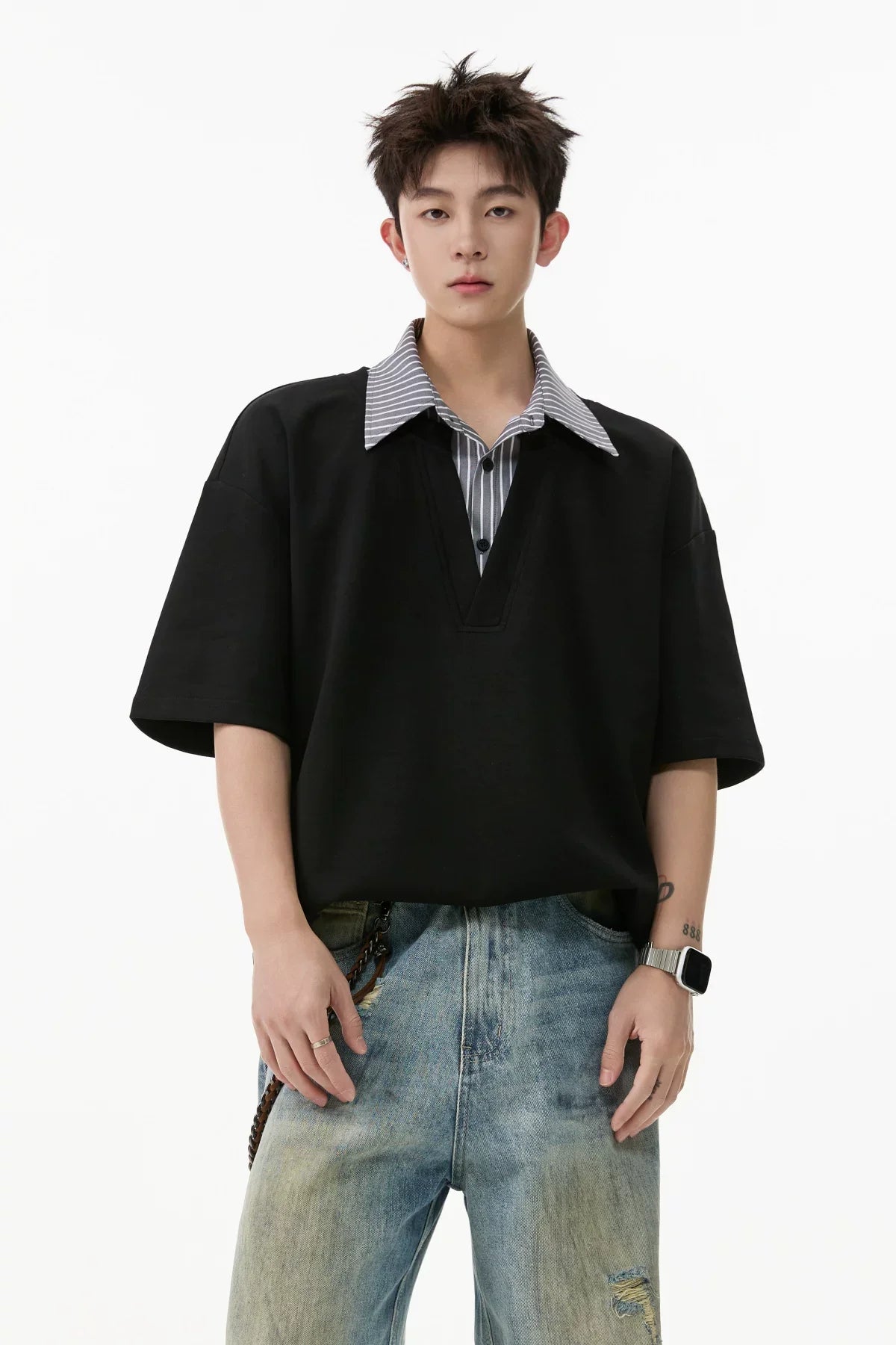 Layered V-Placket Polo Tee - Notkicks