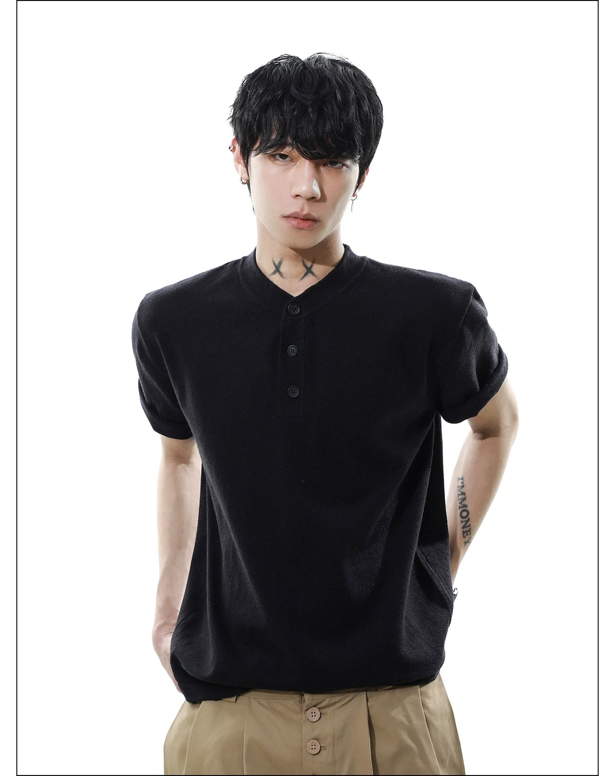 Heather Button Henley Knit Tee - Notkicks