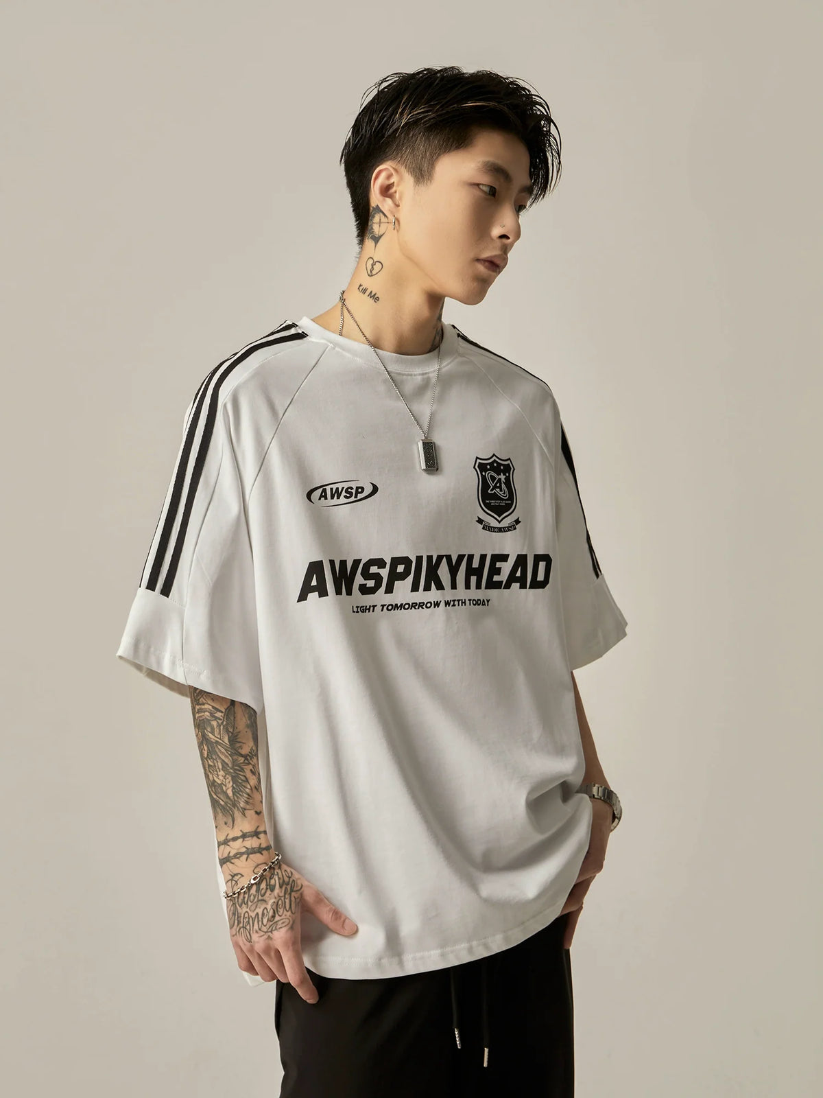 Oversized Grey Athletic Logo T-Shirt - Notkicks