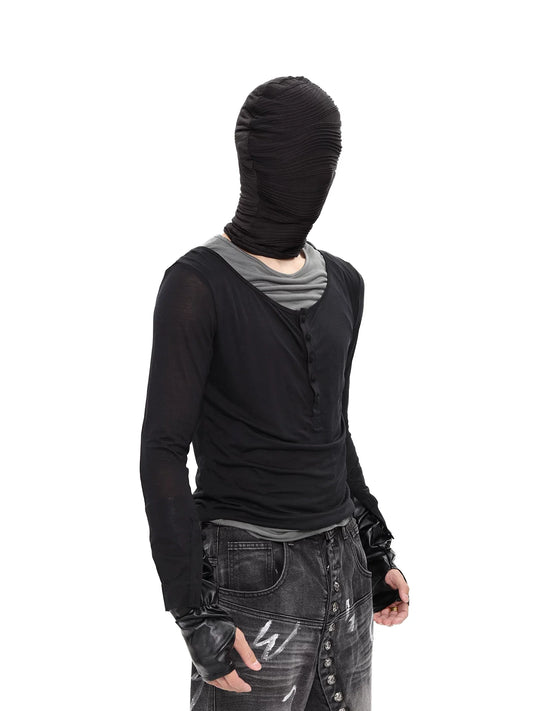 Shadow Veil Layered Ruched Henley Top - Notkicks