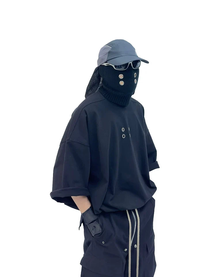 Grommet Detail Oversized Black Tee - Notkicks