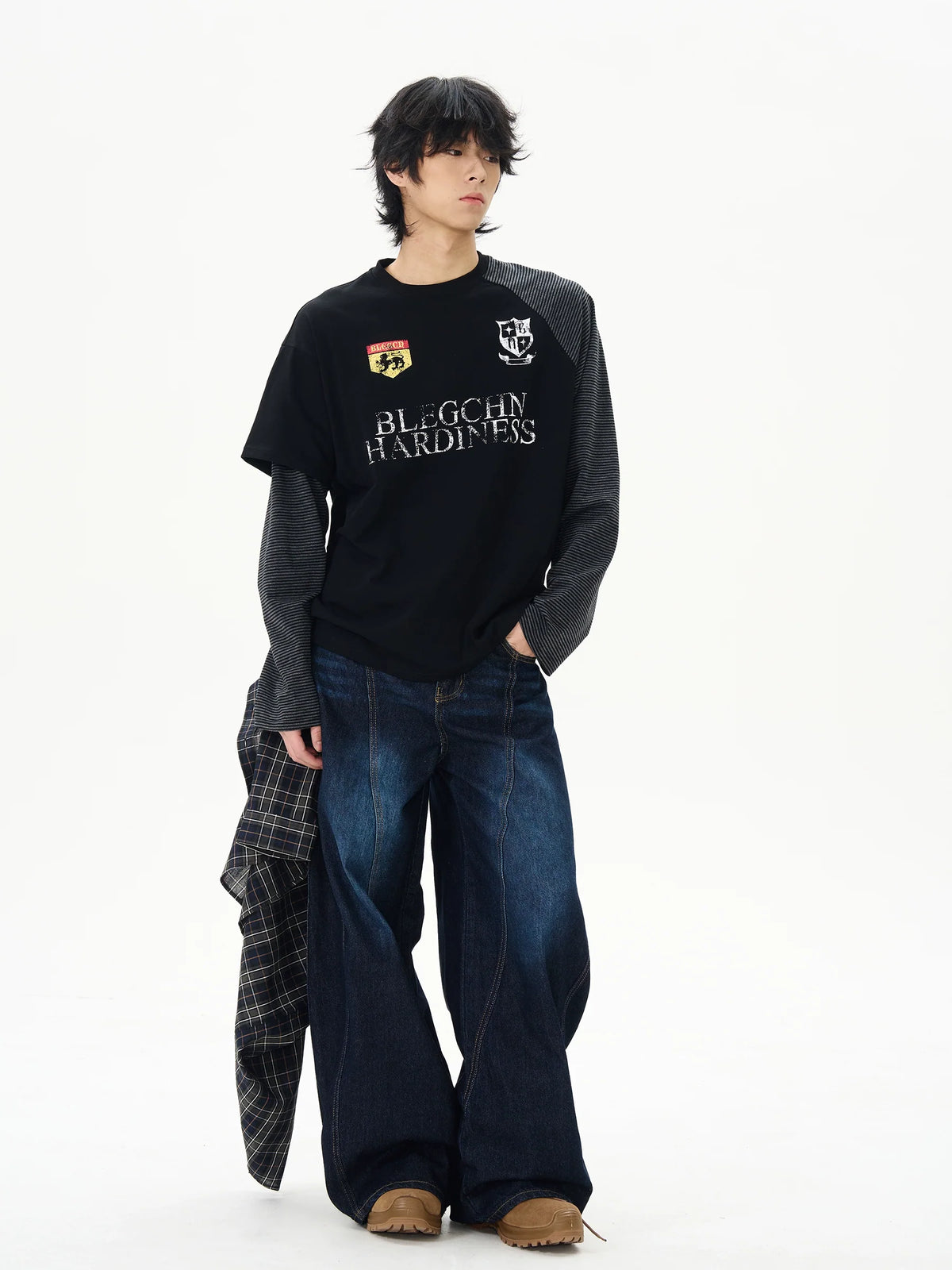 Layered Patchwork Varsity Long Sleeve Tee - Notkicks
