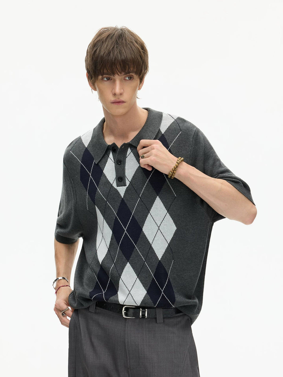 Midnight Argyle Knit Polo Tee - Notkicks