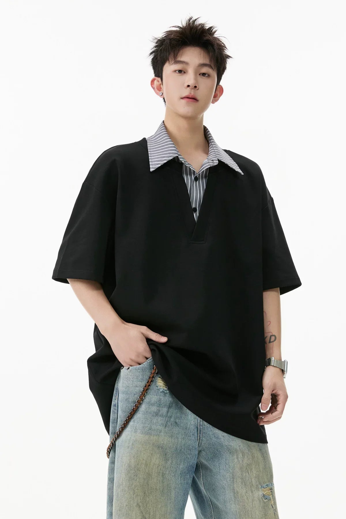Layered V-Placket Polo Tee - Notkicks