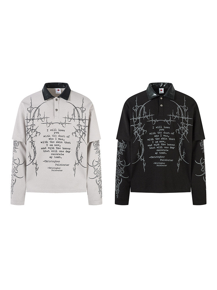 Men's Layered-Look Waffle Long-Sleeve Polo T-Shirt - Notkicks