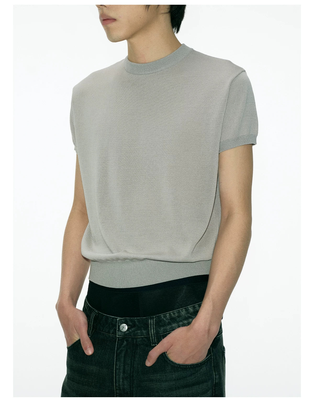 Mock Neck Short-Sleeve Knit Tee - Notkicks