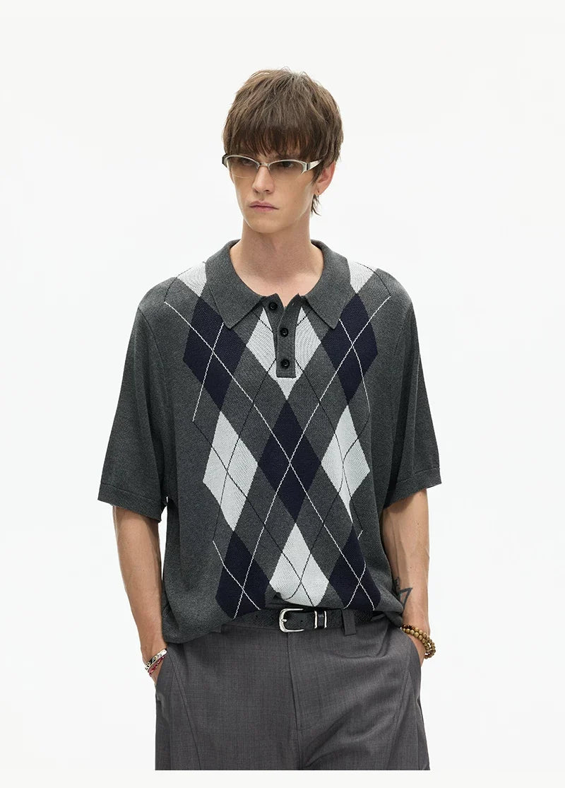 Midnight Argyle Knit Polo Tee - Notkicks