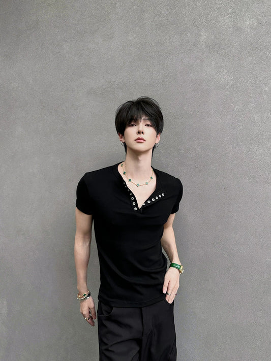Midnight Gaze Grommet Placket Tee - Notkicks