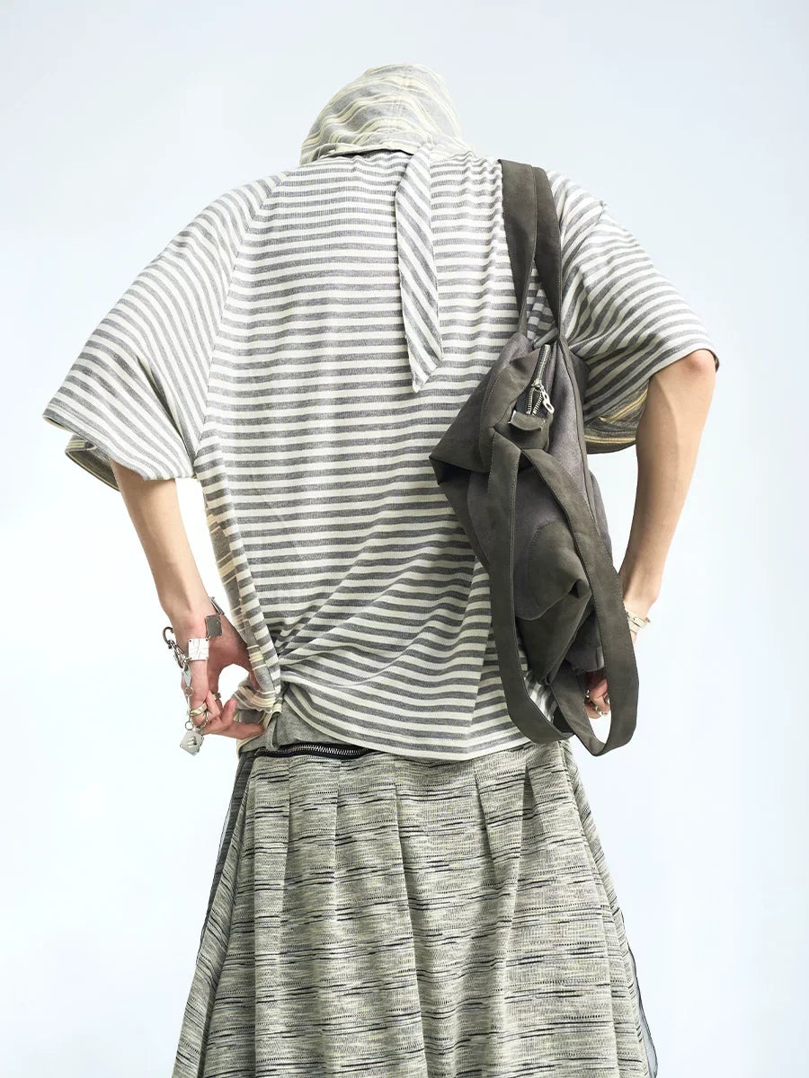 Striped Hooded Scarf Oversized T-Shirt - Notkicks