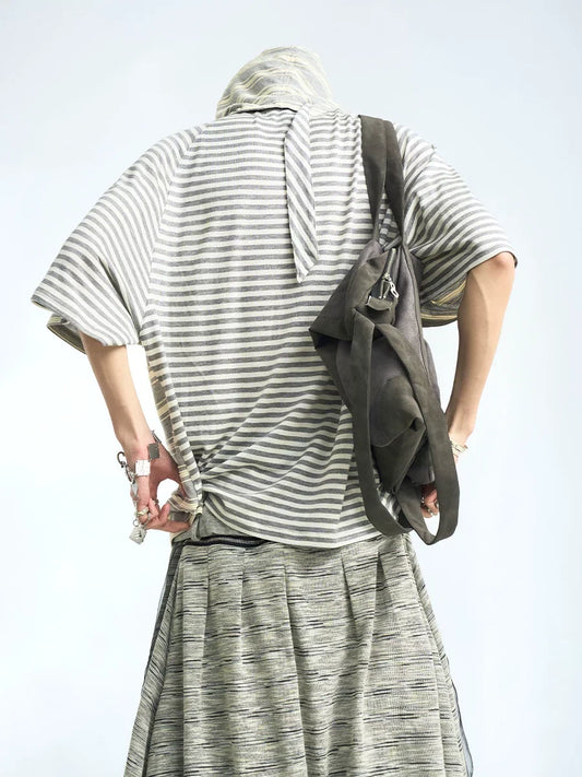 Striped Hooded Scarf Oversized T-Shirt - Notkicks