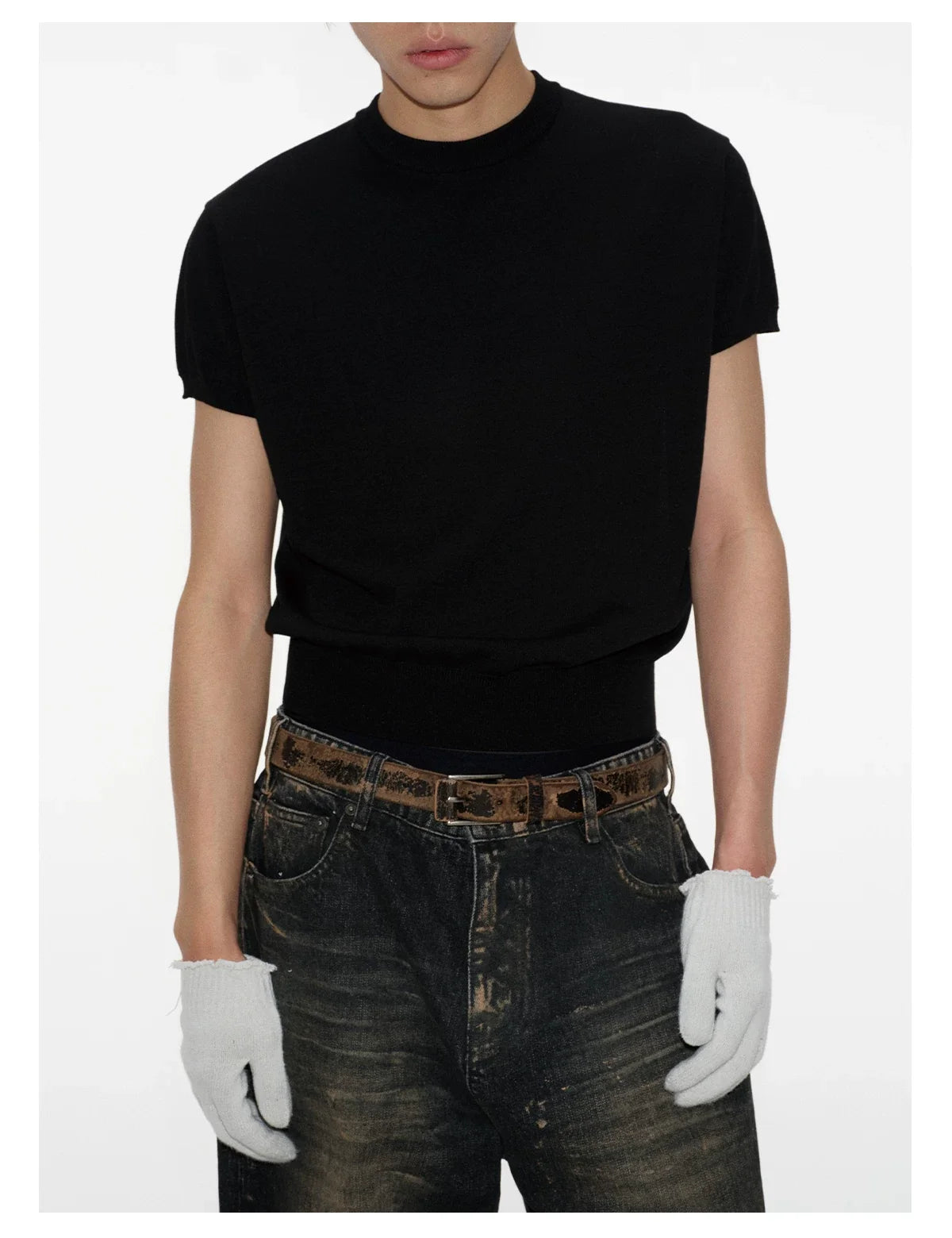Mock Neck Short-Sleeve Knit Tee - Notkicks