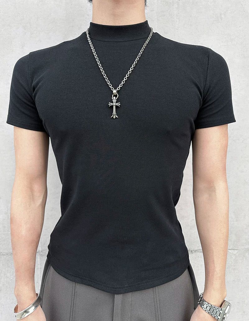 Fitted Mock-Neck Short-Sleeve Tee - Notkicks