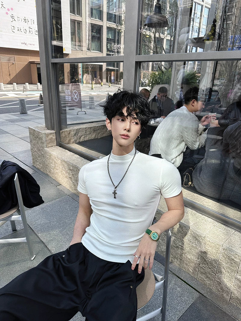 Fitted Mock-Neck Short-Sleeve Tee - Notkicks