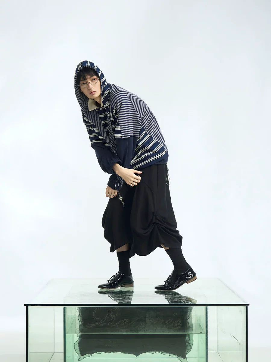 Striped Hooded Scarf Oversized T-Shirt - Notkicks
