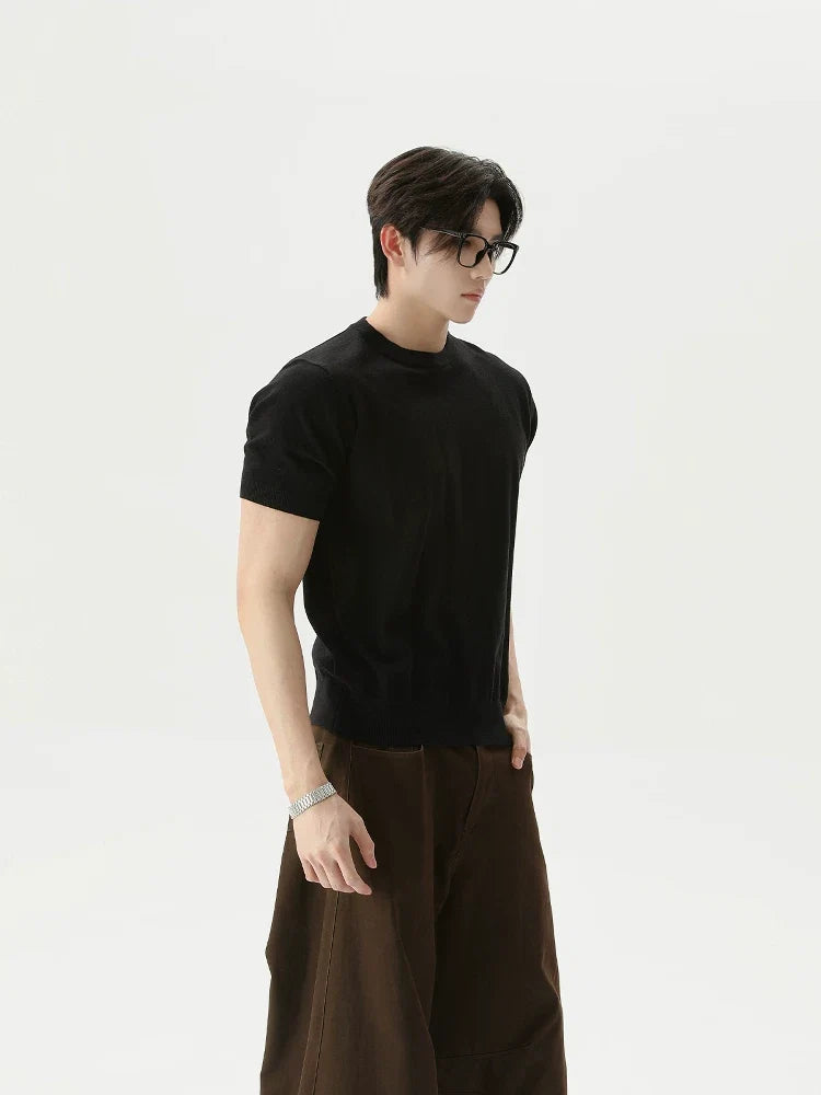 Retro Solid Knit Short-Sleeve T-Shirt - Notkicks