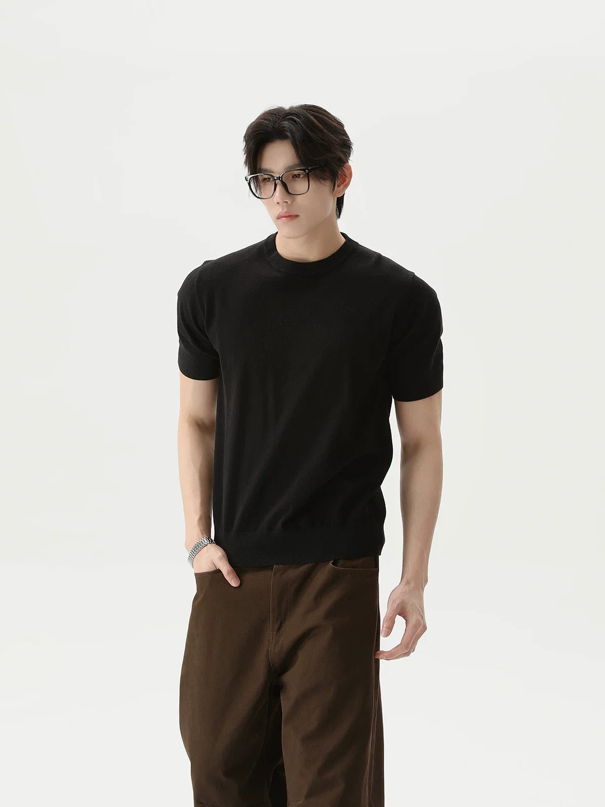 Retro Solid Knit Short-Sleeve T-Shirt - Notkicks
