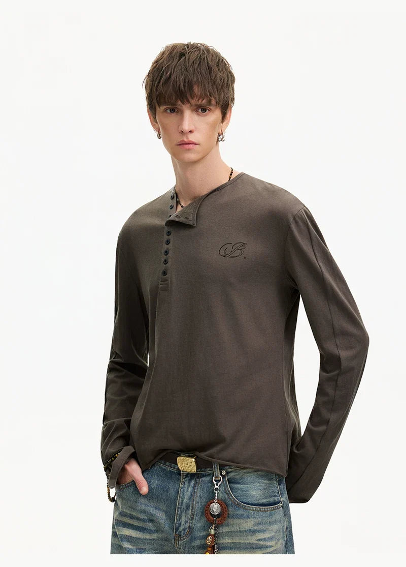 Espresso Relay Button Henley Tee - Notkicks