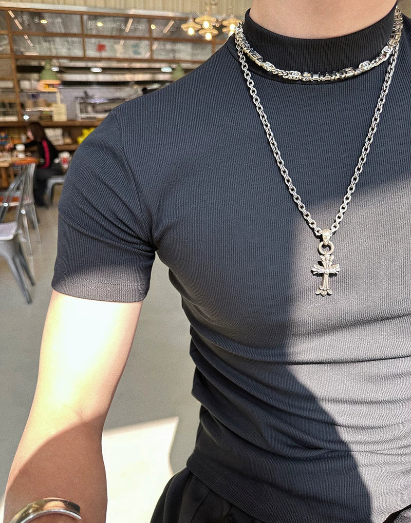 Fitted Mock-Neck Short-Sleeve Tee - Notkicks